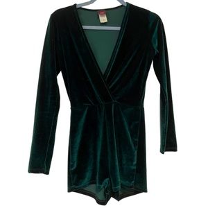 Green Velvet Long Sleeve Romper